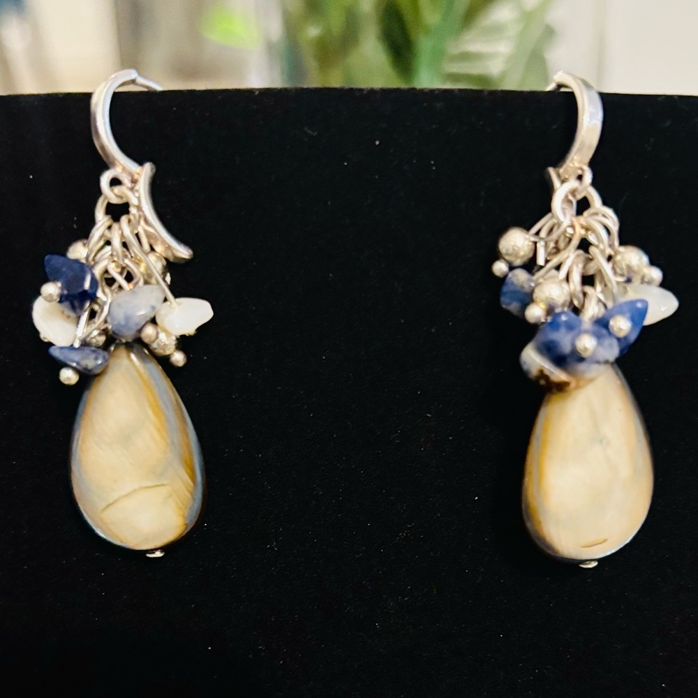 Beautiful alpaca silver and natural stone dangle earrings